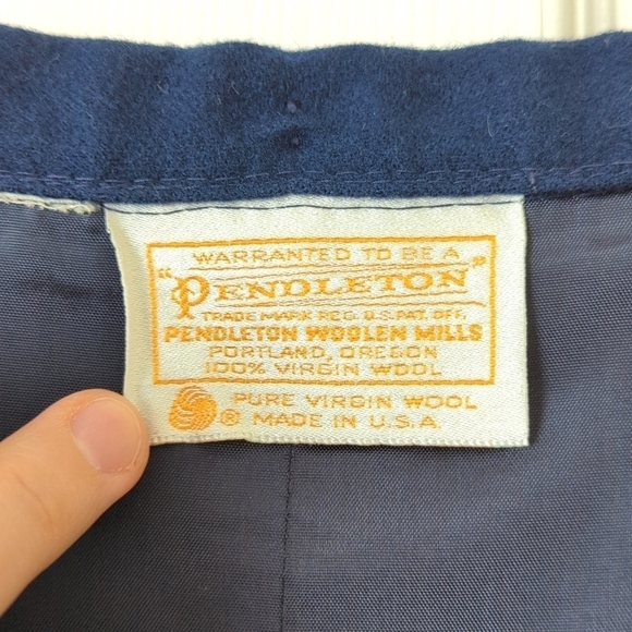 Pendleton 80's Vintage 100% Wool Classic High Waisted A-Line Midi Skirt Navy 14 - Picture 6 of 13